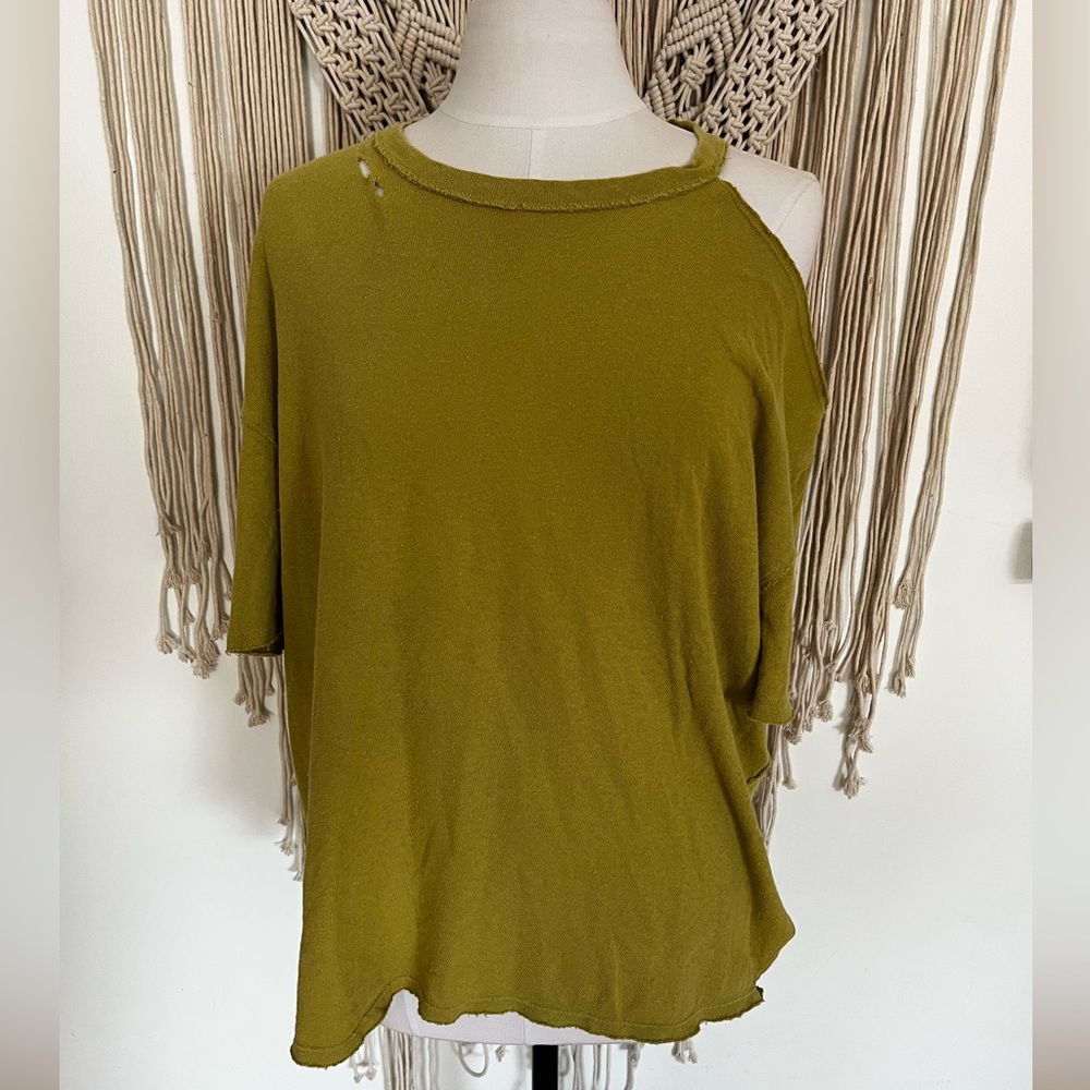 Free People Distressed Asymmetrical Olive Tee